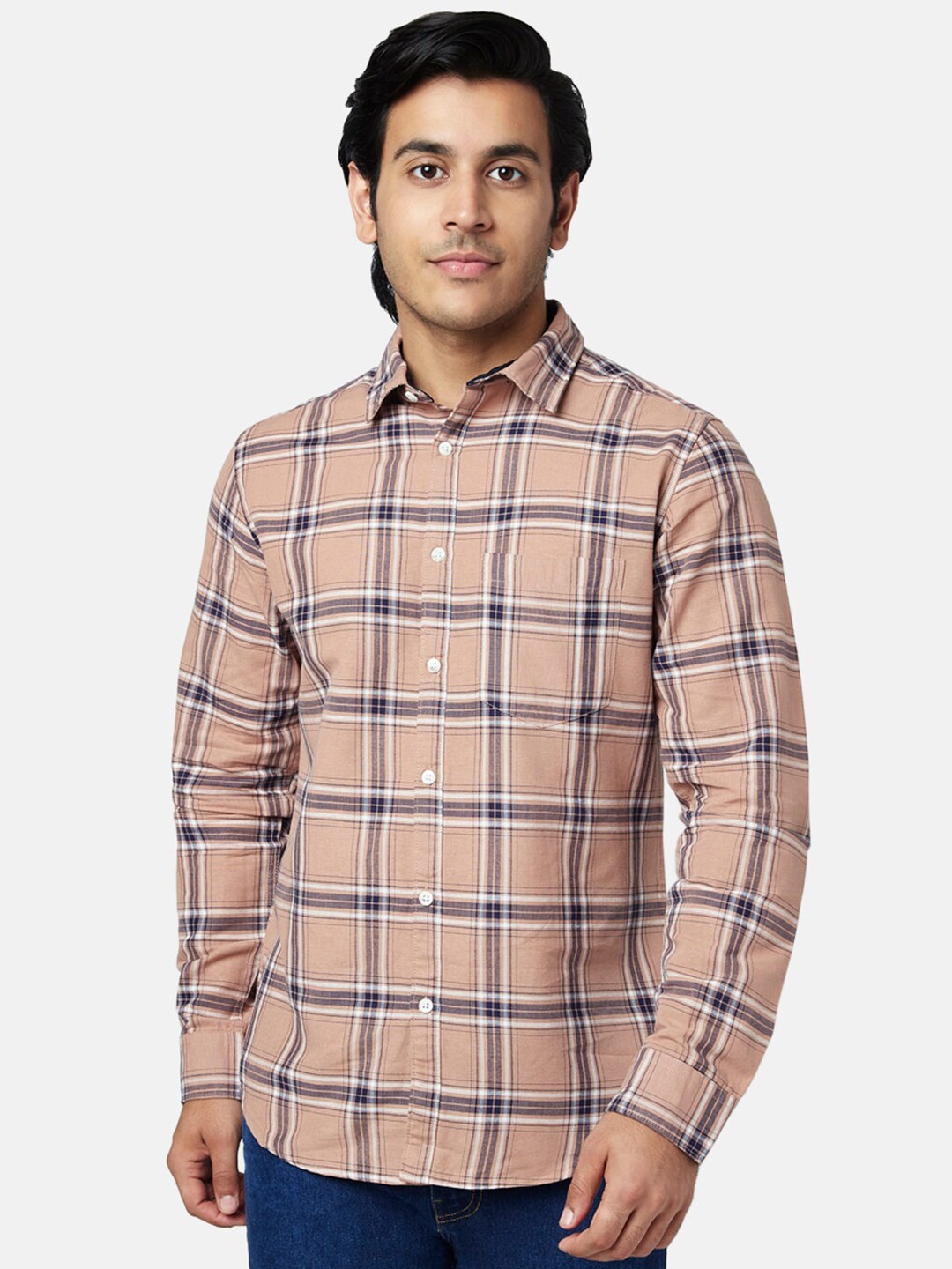 

YU by Pantaloons Men Slim Fit Checked Casual Shirt, Orange