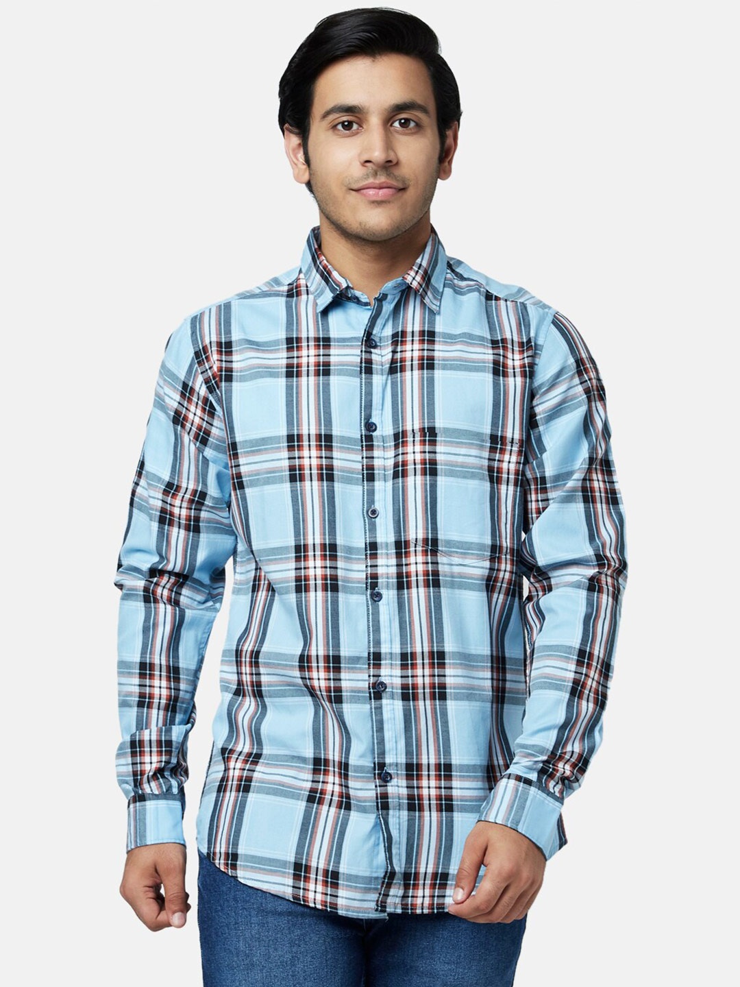 

YU by Pantaloons Men Slim Fit Tartan Checked Casual Shirt, Blue