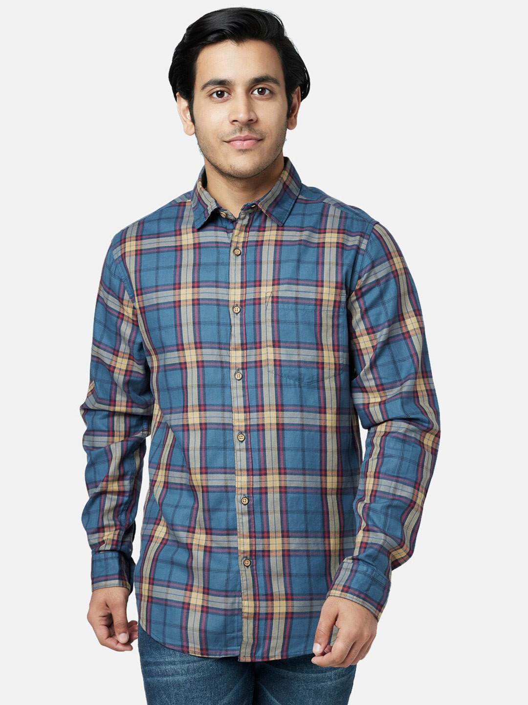 

YU by Pantaloons Men Slim Fit Tartan Checked Casual Shirt, Blue