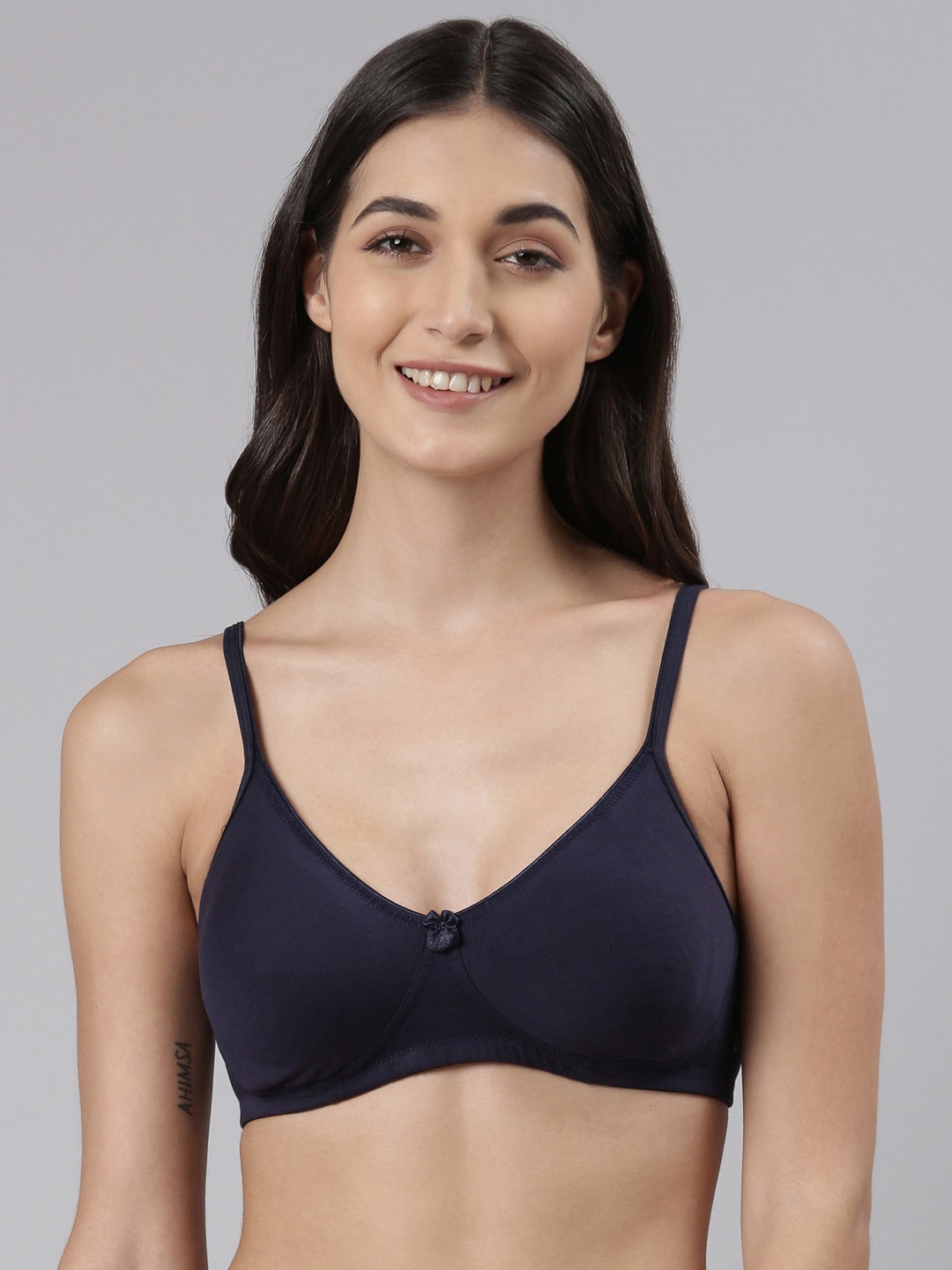 

Dollar Missy Pack of 1 Combed Cotton with Stretchy Elastane Wire-Free Basic Support Bra, Navy blue