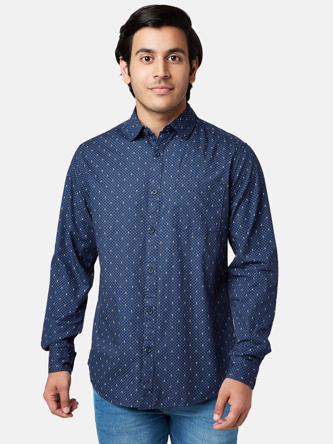 

YU by Pantaloons Men Slim Fit Printed Cotton Casual Shirt, Navy blue