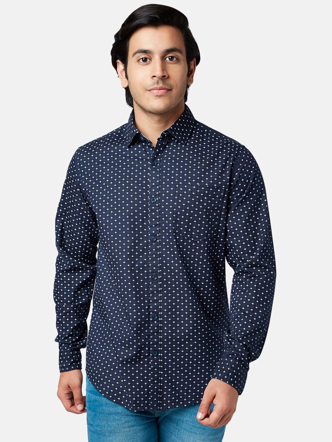 

YU by Pantaloons Men Slim Fit Printed Cotton Casual Shirt, Navy blue