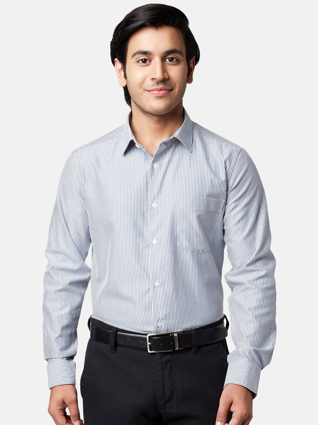 

YU by Pantaloons Men Charcoal Slim Fit Striped Formal Shirt