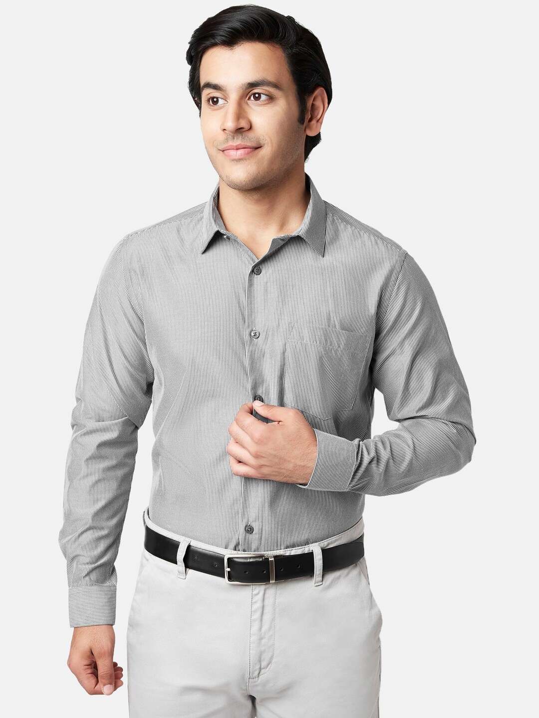 

YU by Pantaloons Men Slim Fit Striped Formal Shirt, Grey