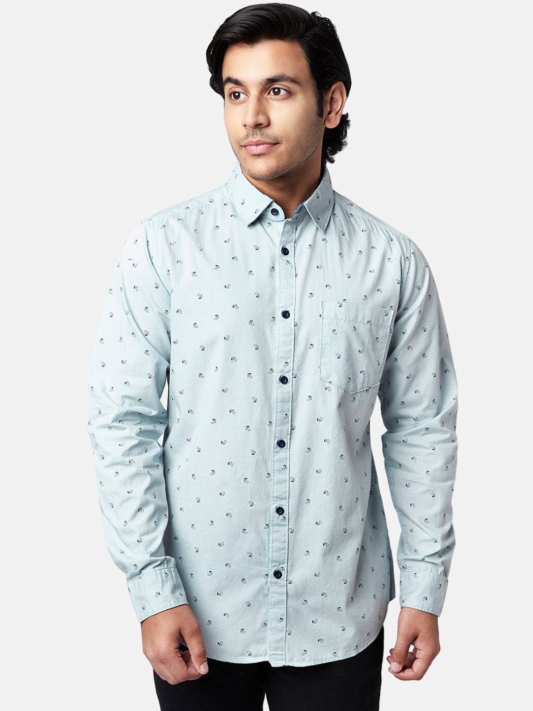 

YU by Pantaloons Men Slim Fit Printed Cotton Casual Shirt, Blue
