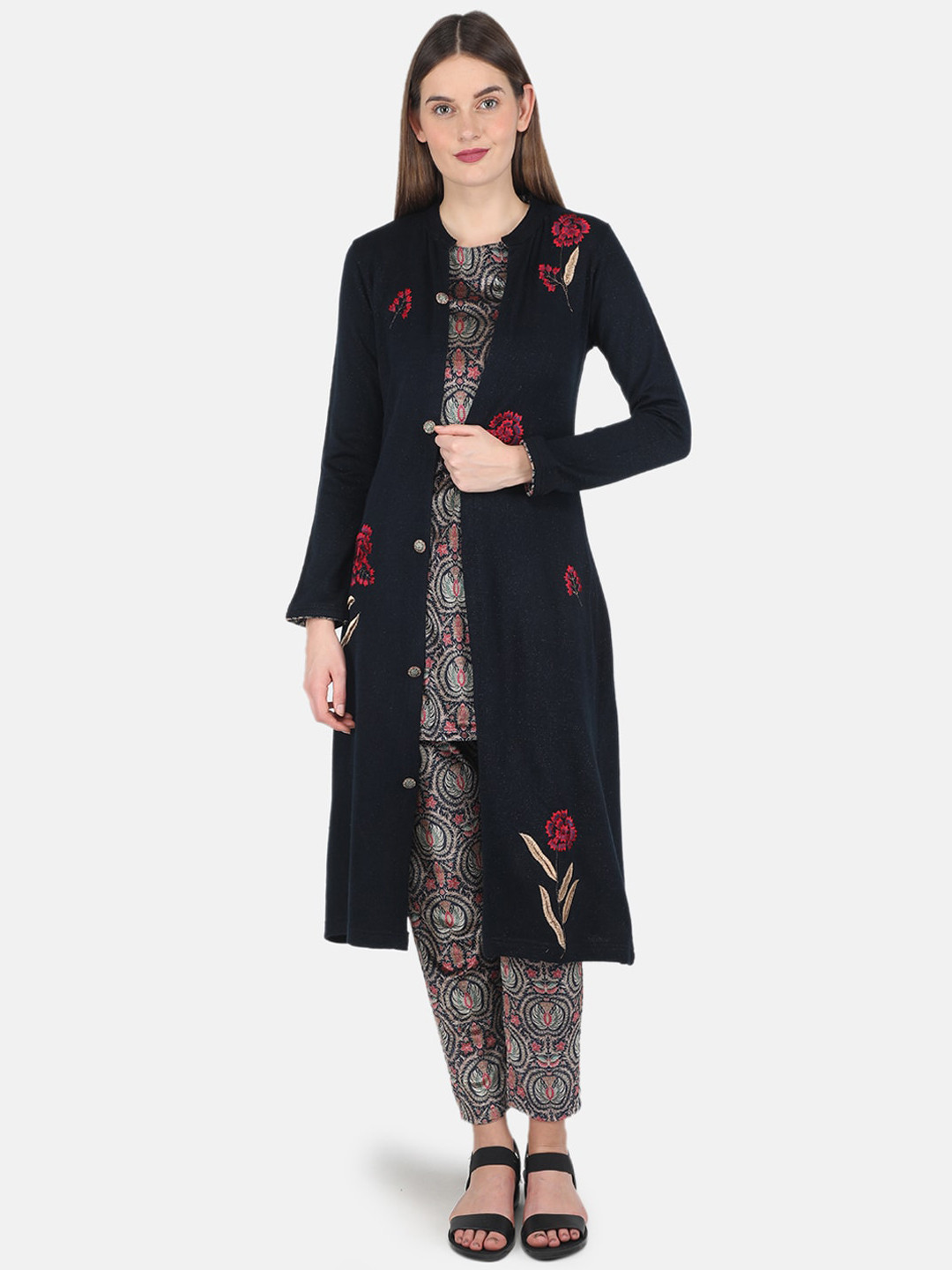 

Monte Carlo Women Navy Blue Ethnic Motifs Printed Kurti with Trousers