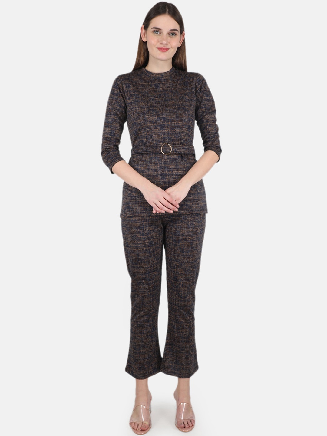 

Monte Carlo Women Navy Blue Printed Tunic with Trousers