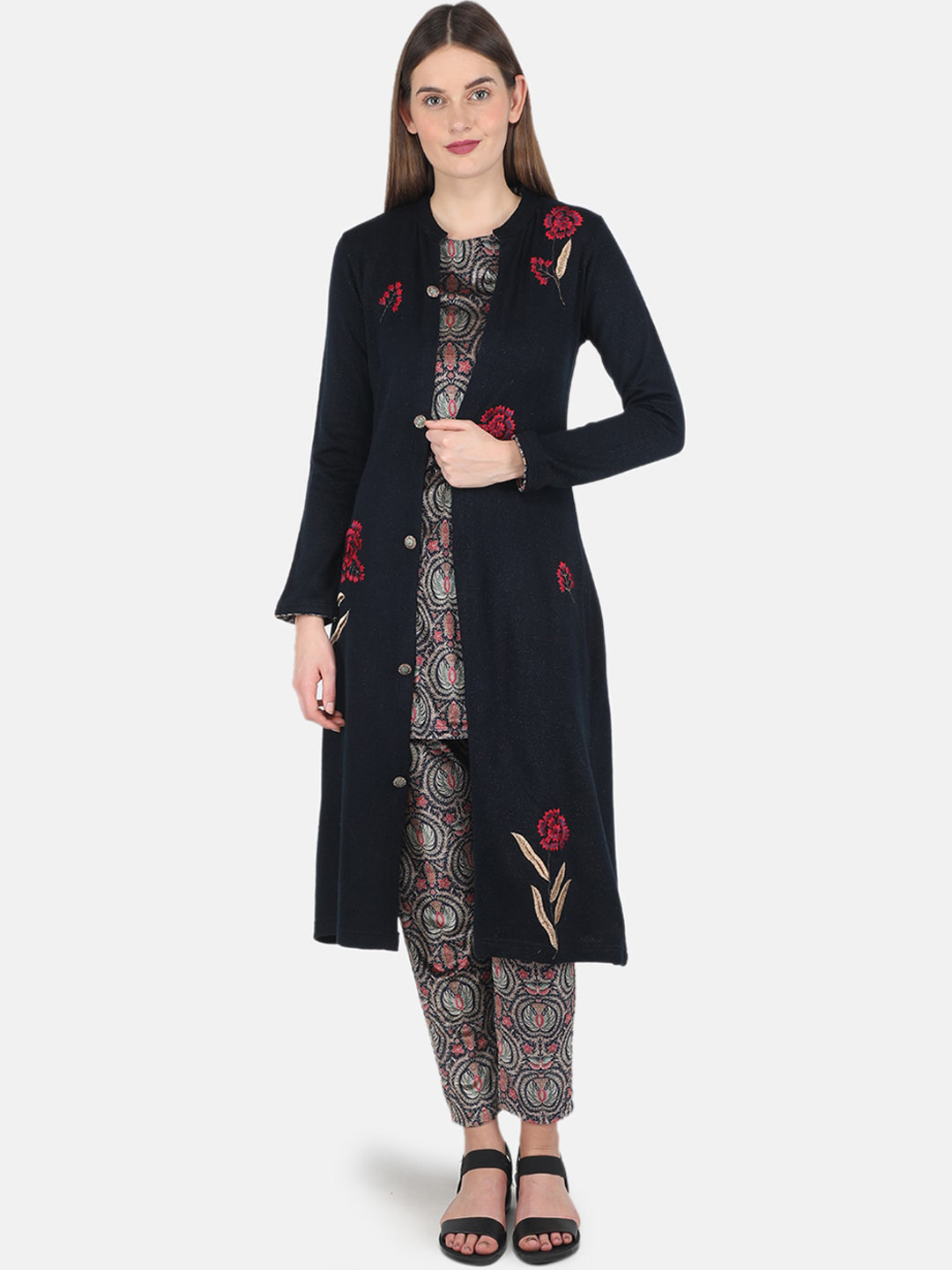 

Monte Carlo Women Navy Blue Ethnic Motifs Printed Kurti with Trousers