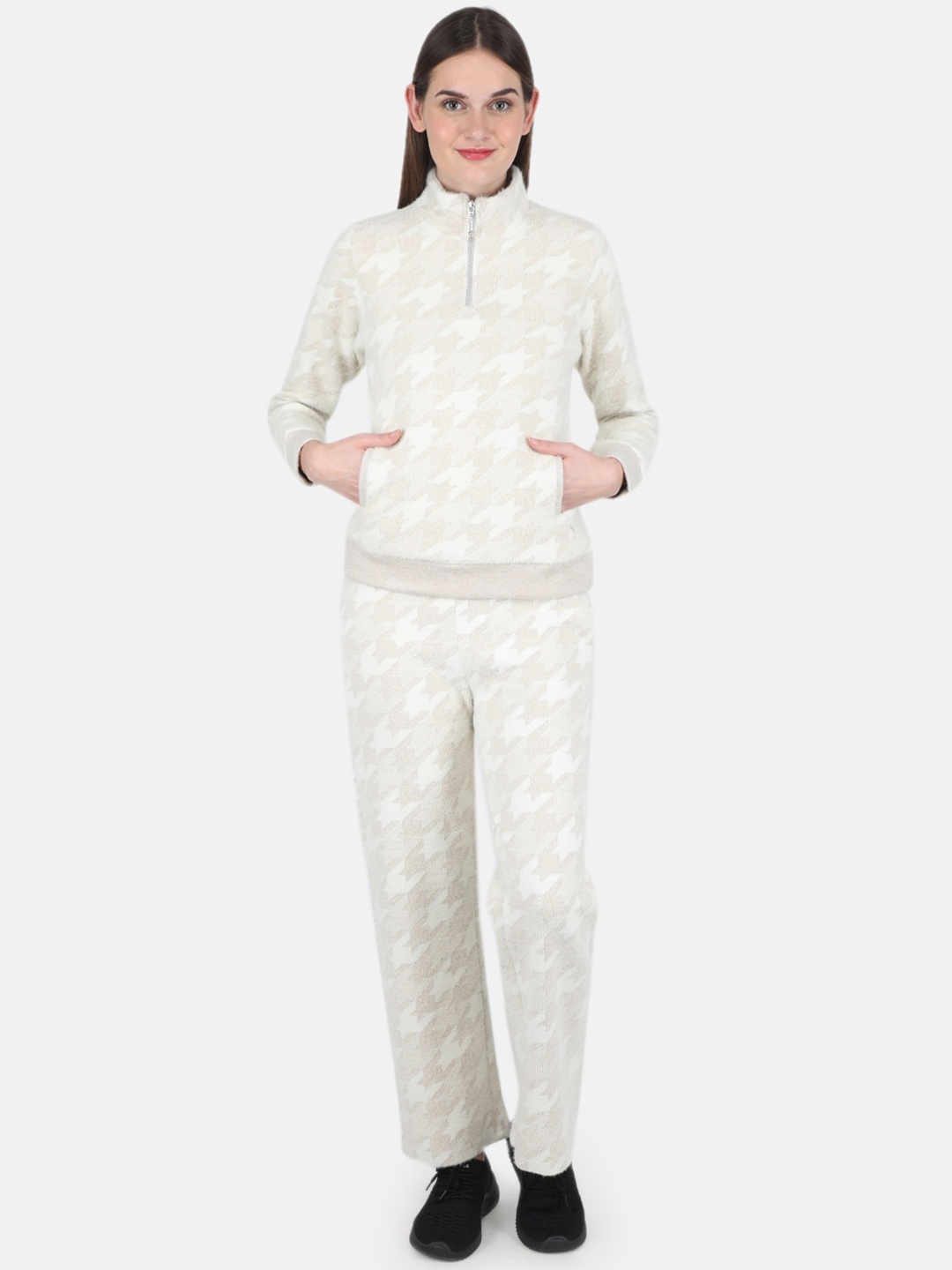 

Monte Carlo Women White Pure Cotton Printed Top with Trousers