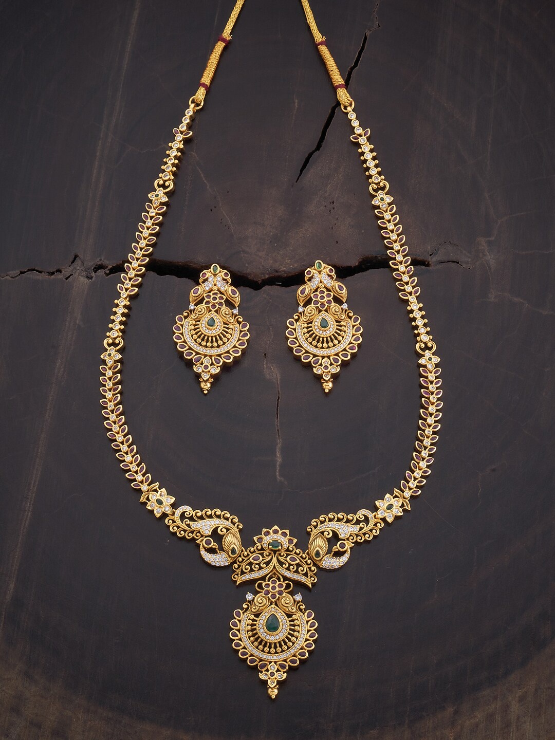 

Kushal's Fashion Jewellery Gold-Toned Red & Green Stone Studded Jewellery Set