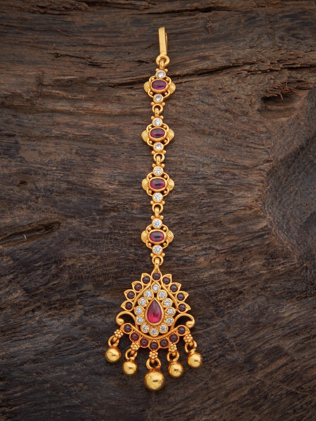 

Kushal's Fashion Jewellery Gold-Toned 92.5 Pure Silver Red Stones Studded Maangtika Head Jewellery, Green