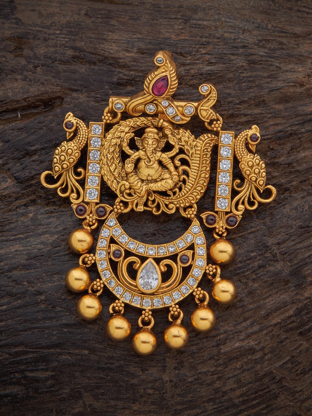 

Kushal's Fashion Jewellery Rhodium-Plated 92.5 Pure Silver Red & White Stones Studded Pendant, Green