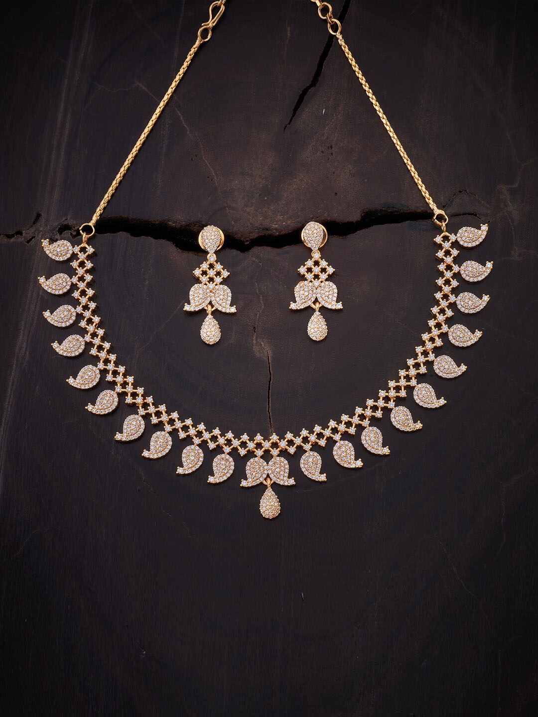 

Kushal's Fashion Jewellery Gold-Plated & White CZ Stone-Studded Jewellery Set