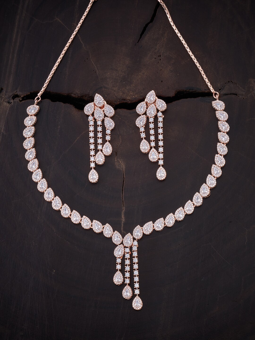 

Kushal's Fashion Jewellery Rose Gold-Plated & White CZ Stone-Studded Jewellery Set