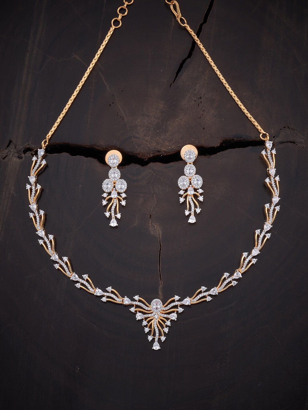 

Kushal's Fashion Jewellery Gold-Plated & White CZ Stone-Studded Jewellery Set
