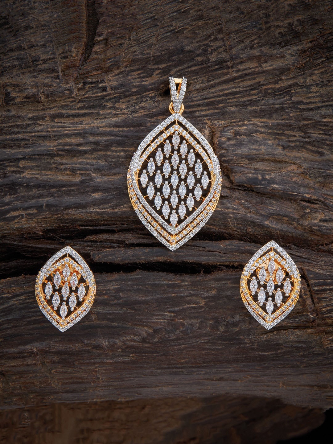 

Kushal's Fashion Jewellery Gold Plated & White Pendent Earring Set