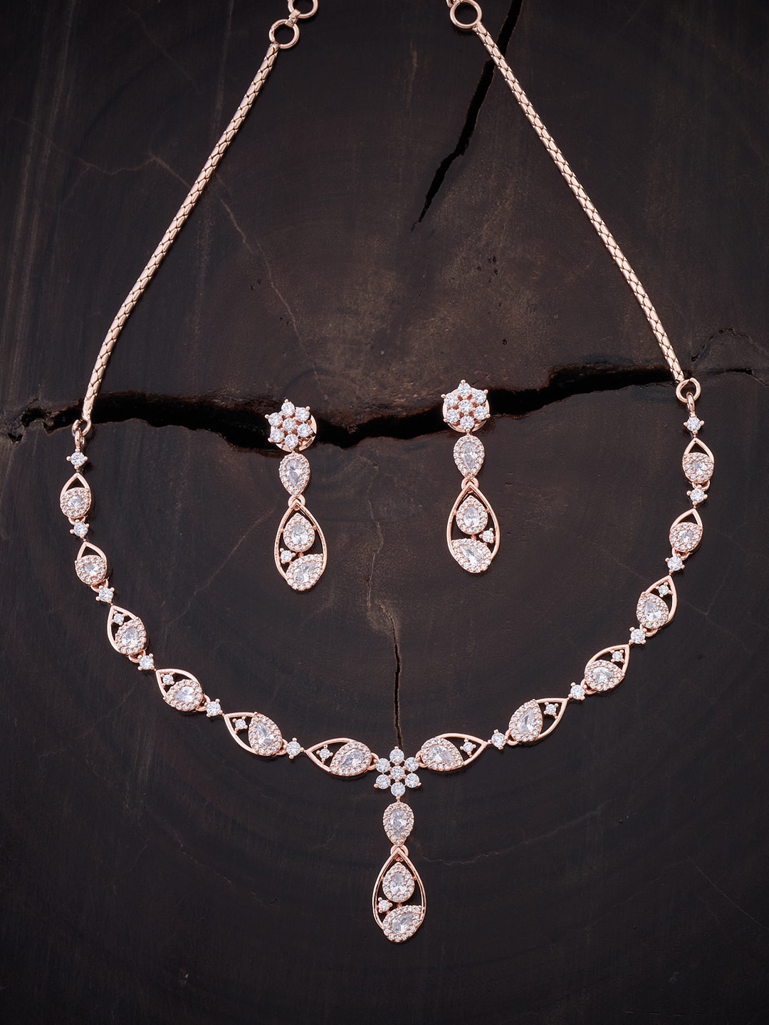 

Kushal's Fashion Jewellery Rose-Gold Plated & White CZ Stone-Studded Jewellery Set
