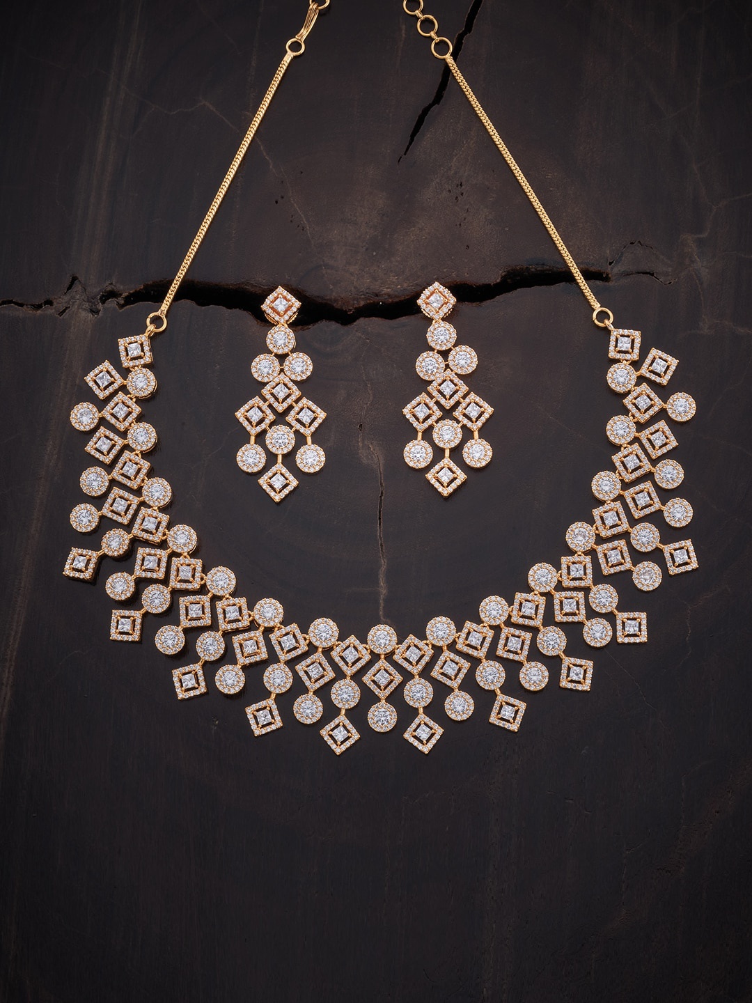 

Kushal's Fashion Jewellery Gold-Plated & White CZ Stone-Studded Jewellery Set