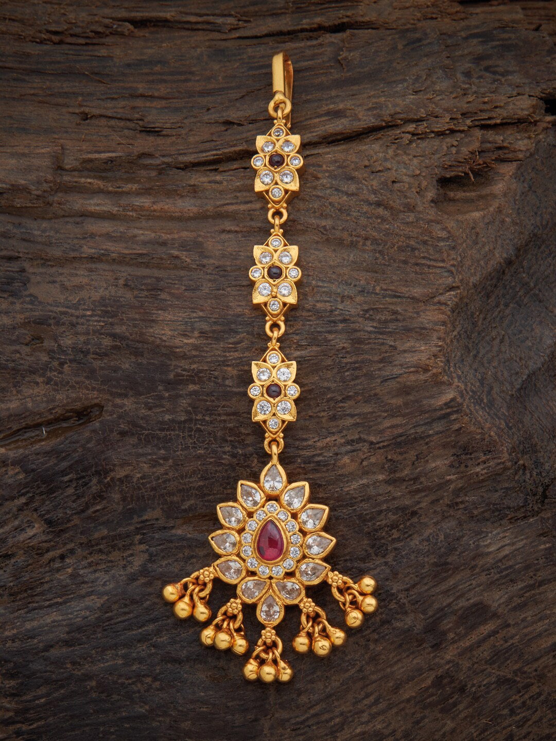 

Kushal's Fashion Jewellery 92.5 Sterling Silver Gold-Plated Red & White Stone-Studded Head Jewellery