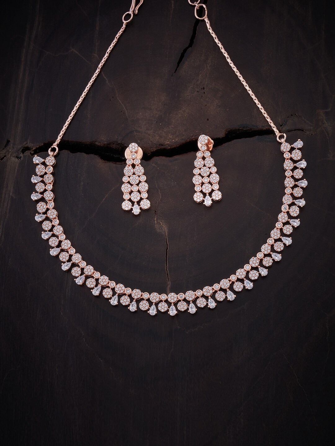 

Kushal's Fashion Jewellery Rose Gold-Plated & White CZ Stone-Studded Jewellery Set