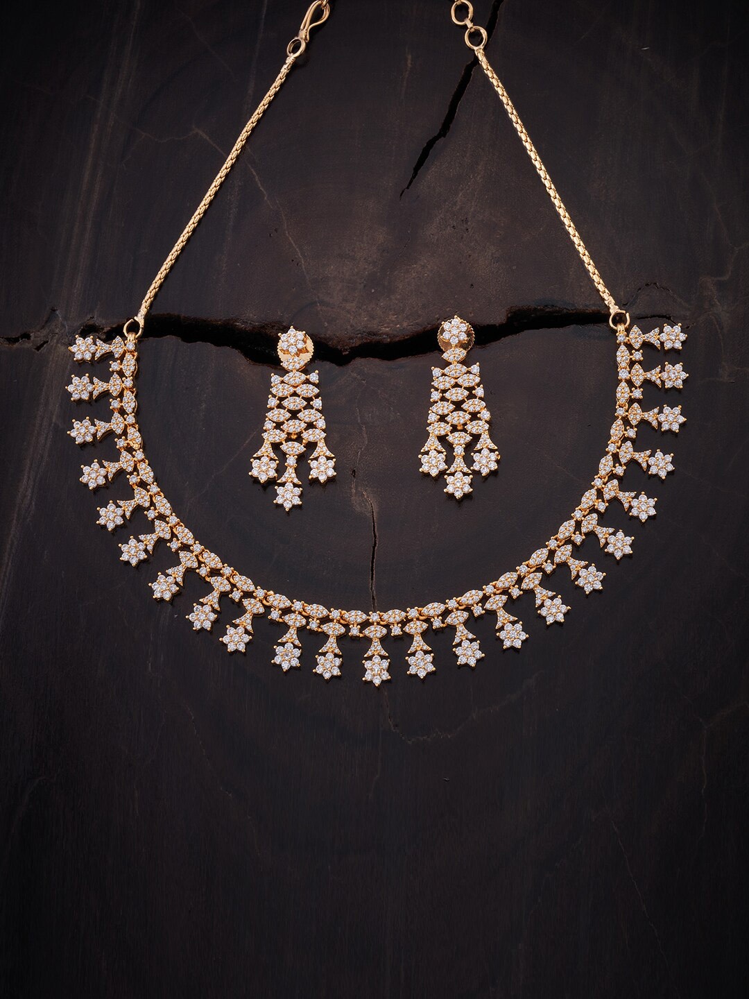 

Kushal's Fashion Jewellery Gold-Plated & White CZ Stone-Studded Jewellery Set