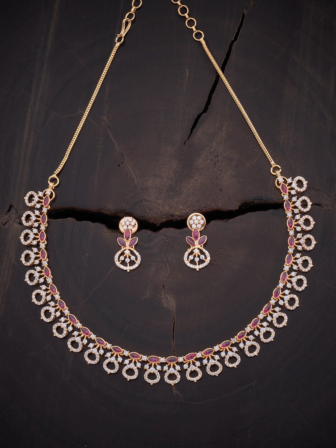 

Kushal's Fashion Jewellery Gold-Plated Red CZ-Studded Jewellery Set
