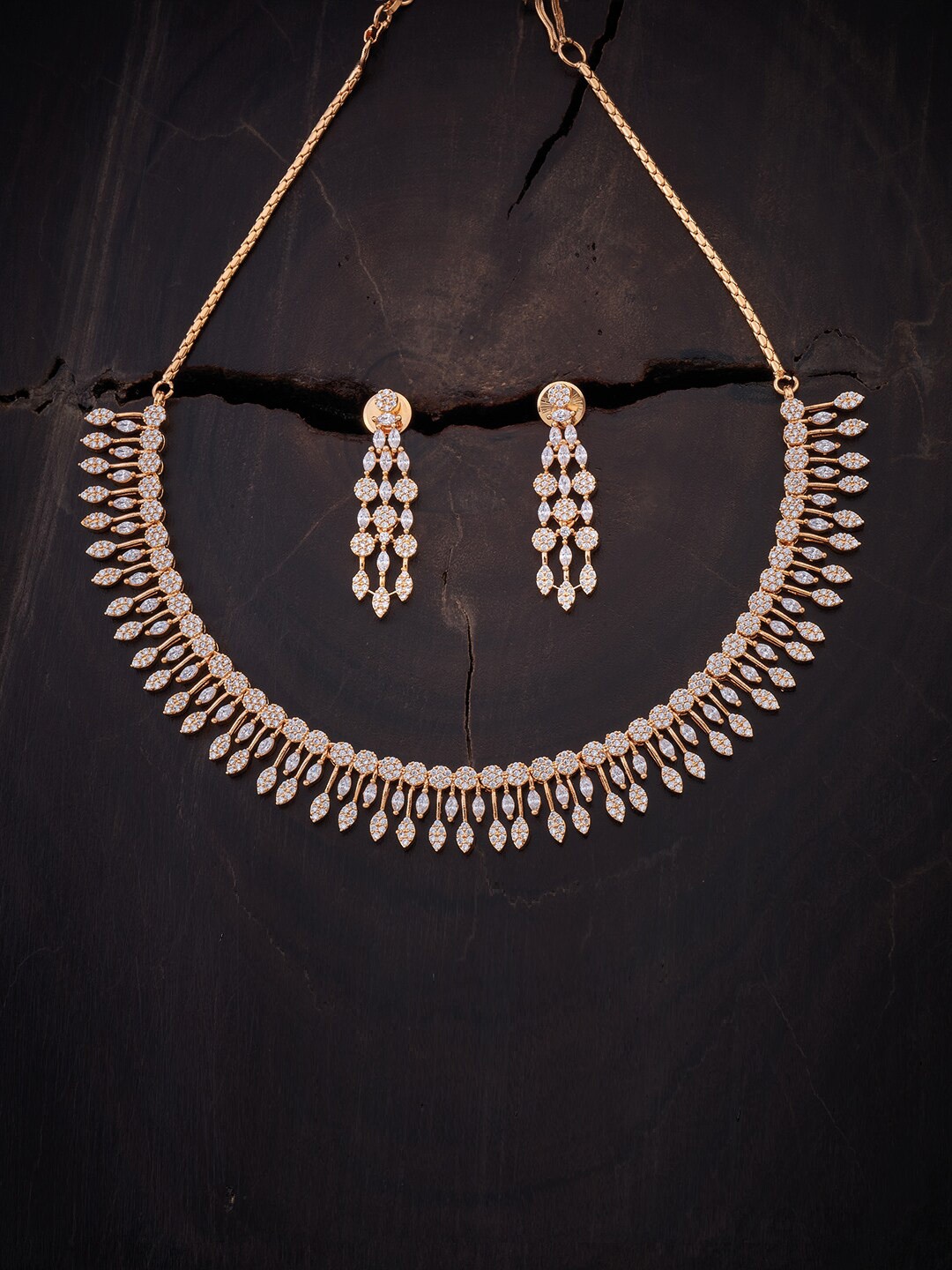 

Kushal's Fashion Jewellery Gold-Plated & White CZ Stone-Studded Jewellery Set