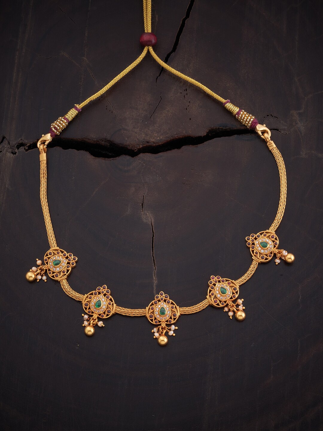 

Kushal's Fashion Jewellery Gold-Plated Silver Temple Necklace, Red