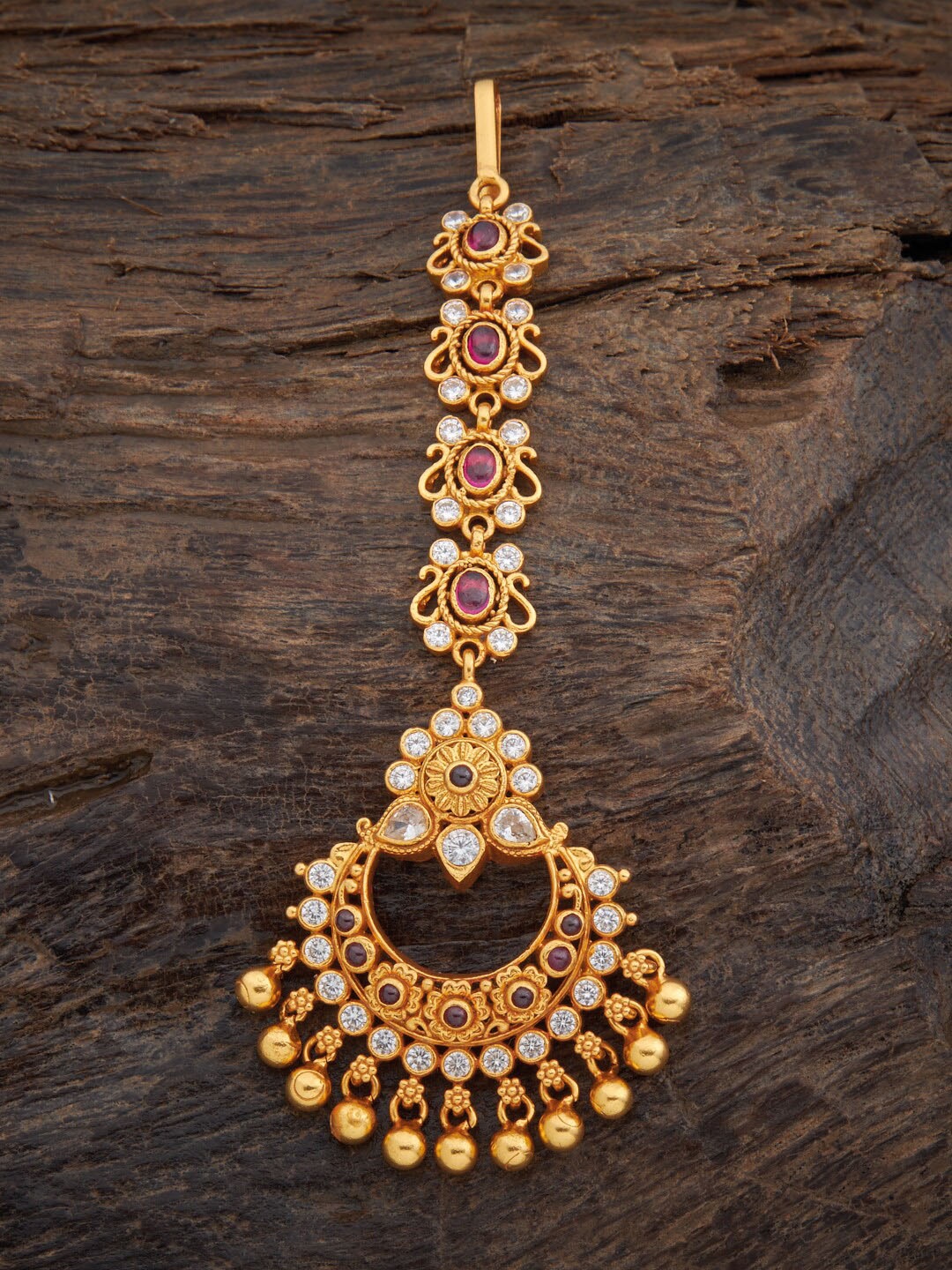 

Kushal's Fashion Jewellery Gold-Plated Purple & White Stone Studded Maang Tikka