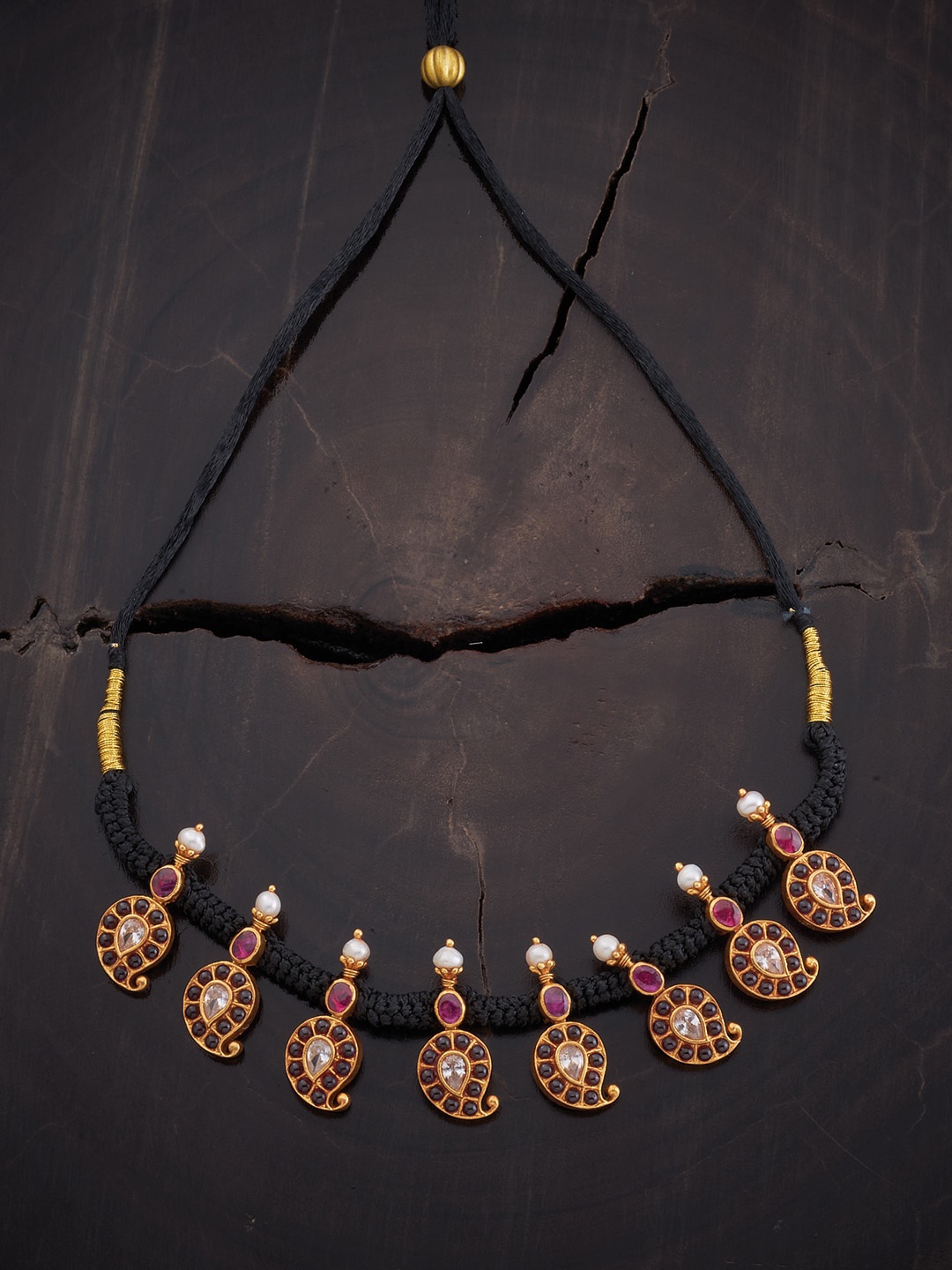 

Kushal's Fashion Jewellery Gold-Toned & Pink Silver Temple Necklace