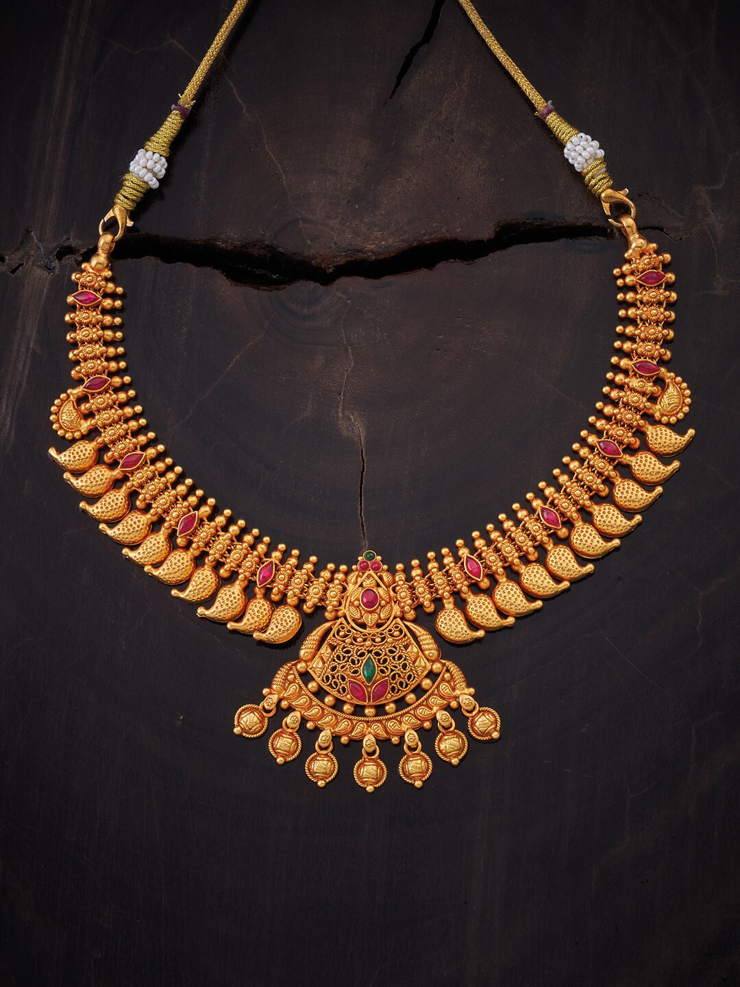 

Kushal's Fashion Jewellery Gold-Plated Stone Studded Temple Necklace, Red