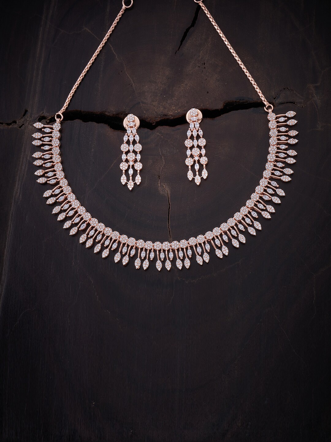 

Kushal's Fashion Jewellery Rose Gold-Plated & White CZ Stone-Studded Jewellery Set