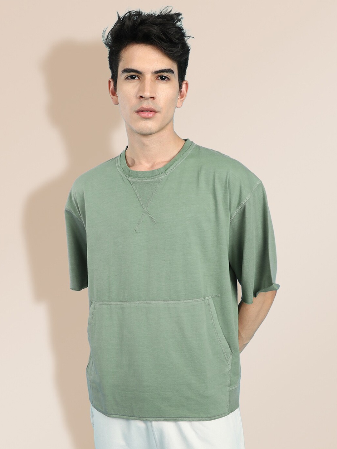 

KRA Men Olive Green Pure Cotton T-shirt