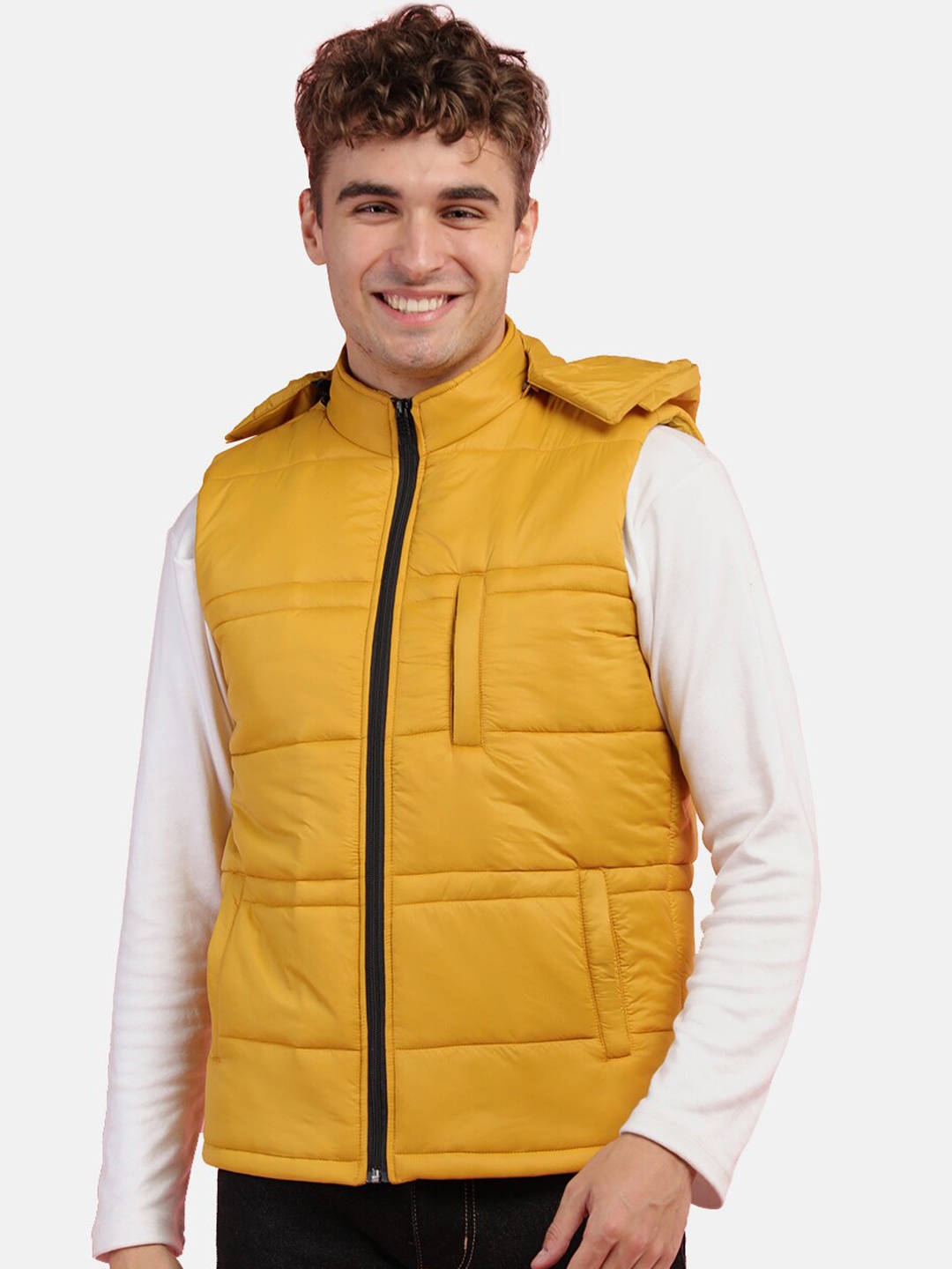 

CHKOKKO Men Mustard Outdoor Padded Jacket