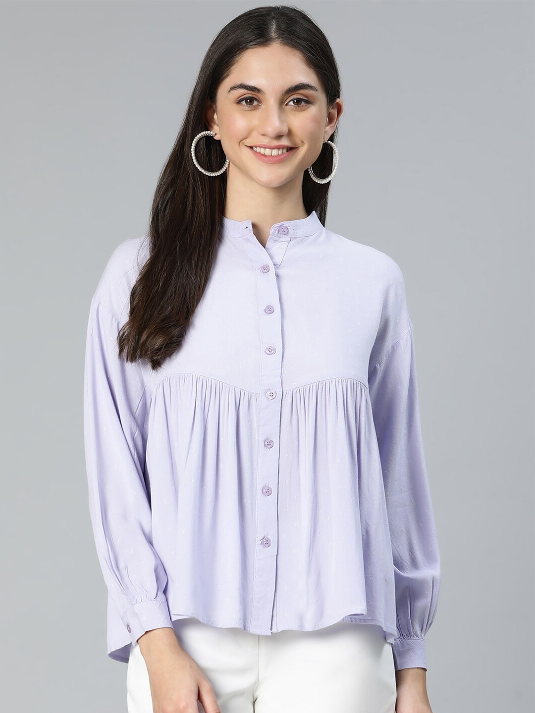 

Oxolloxo Blue Mandarin Collar Shirt Style Top