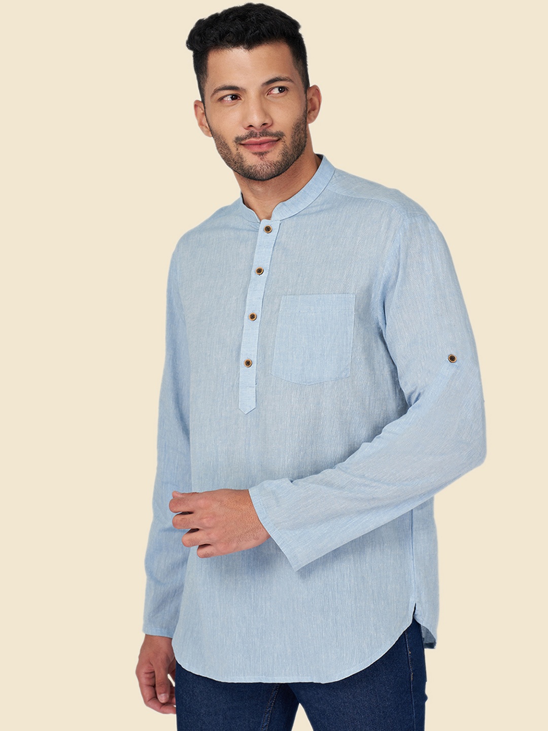 

YU by Pantaloons Men Blue Regular Cotton Kurta
