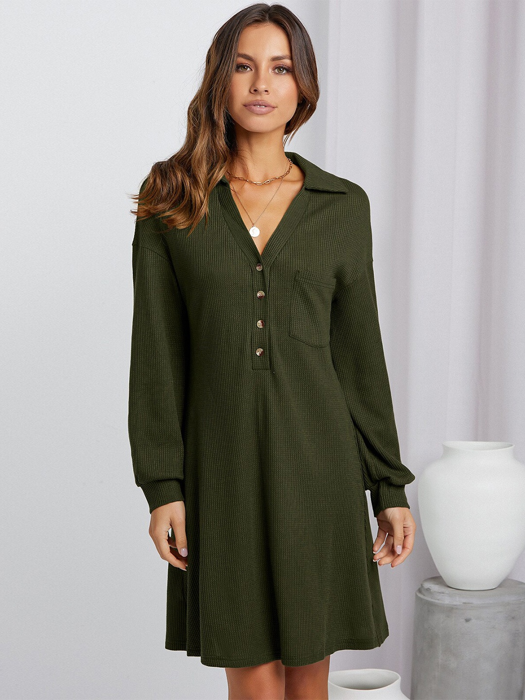 

StyleCast A-Line Long Sleeves Flared Dress, Green
