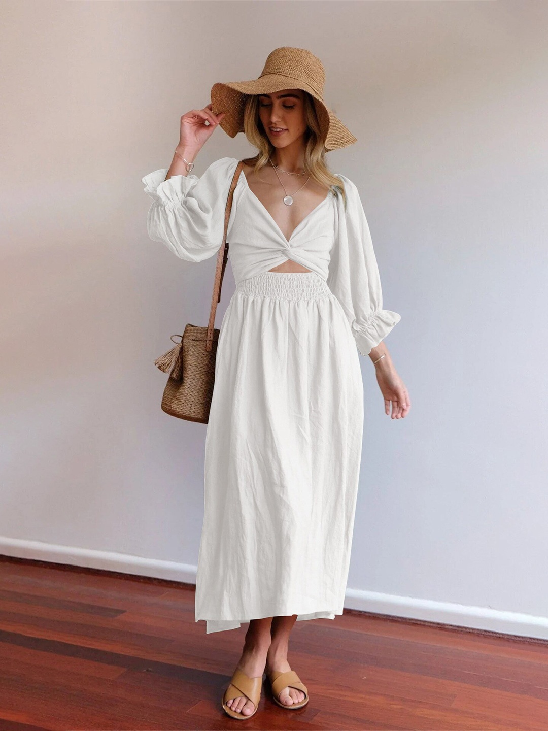 

StyleCast Midi Fit and Flare Three-Quarter Sleeves Dress, White
