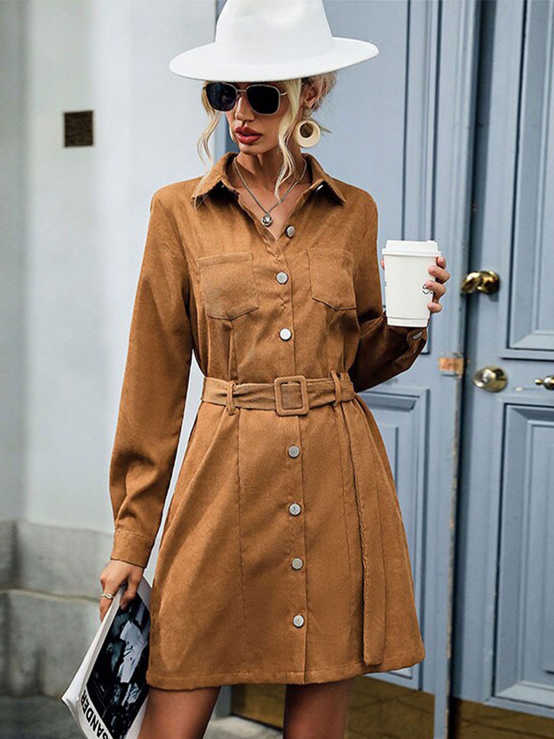 

StyleCast Brown Shirt Polyester Dress