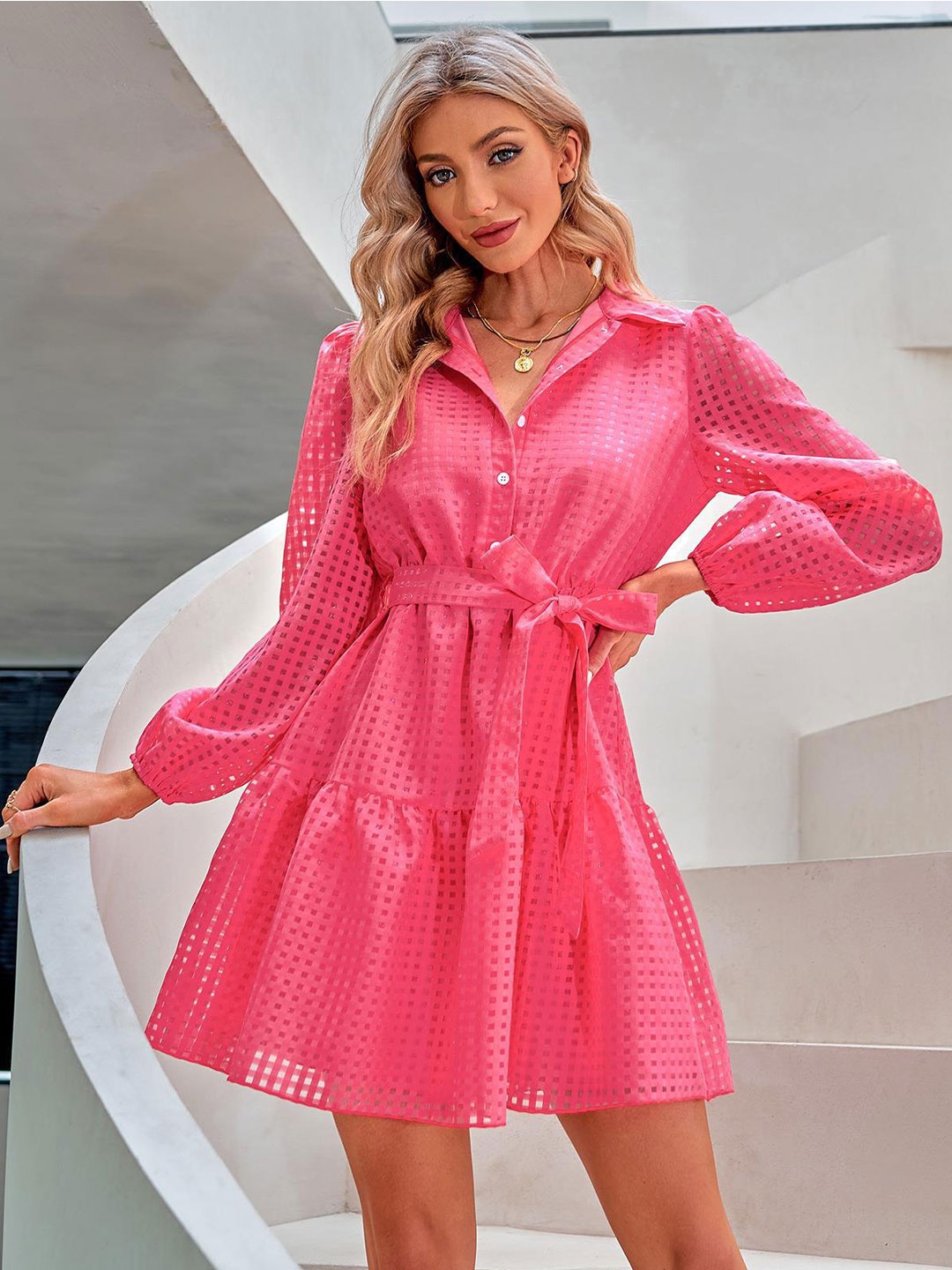 

StyleCast Pink Shirt Polyester Dress