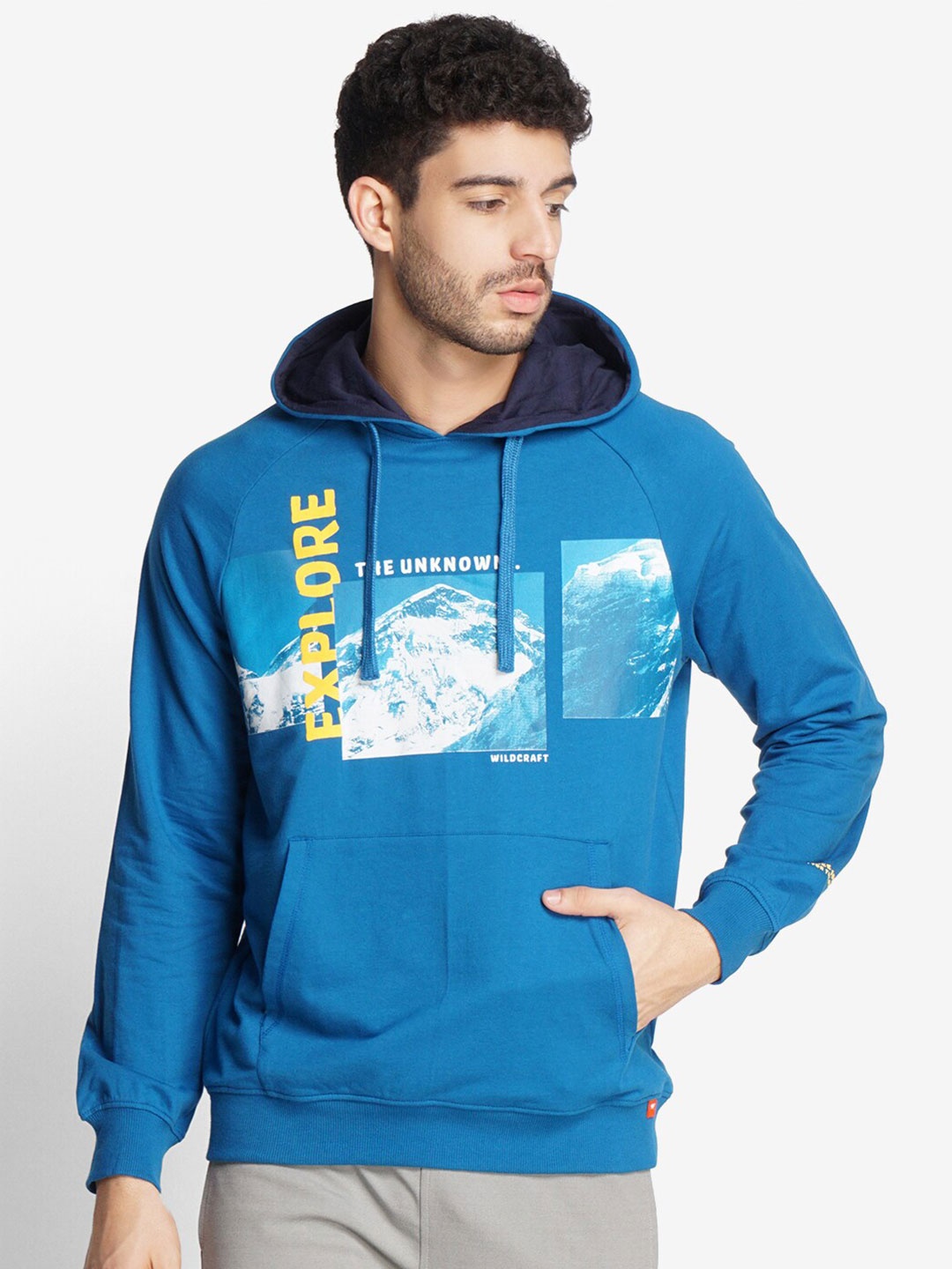 

Wildcraft Men Blue Printed Hooded Cotton Sweatshirt
