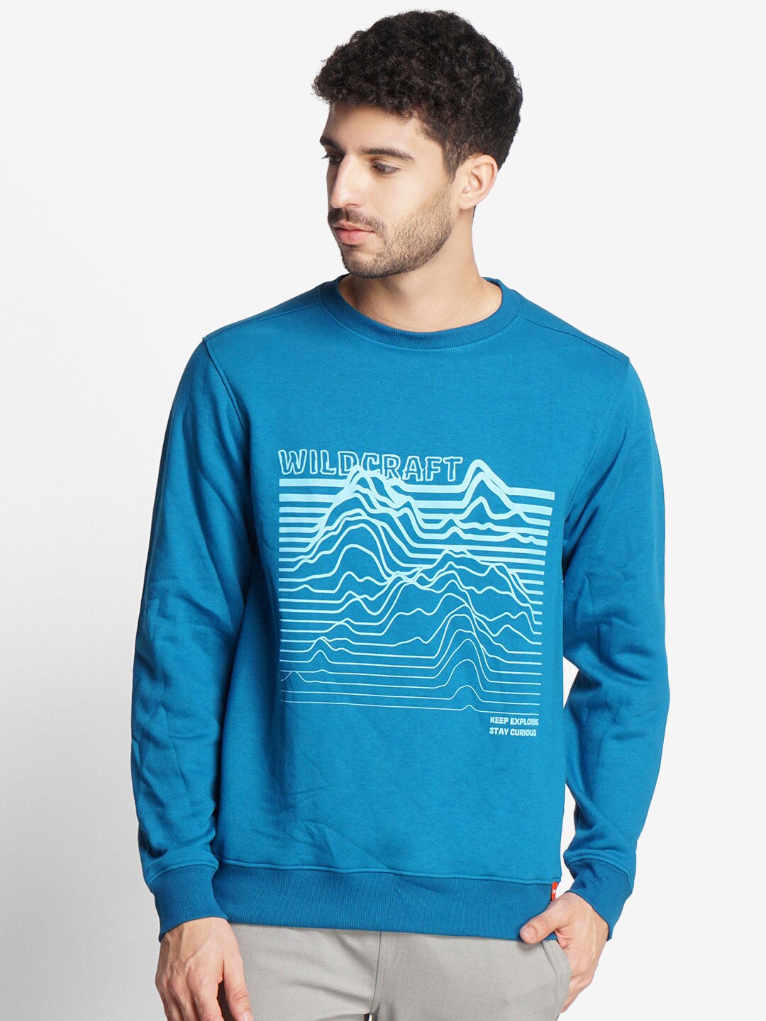 

Wildcraft Men Blue Printed Cotton Sweatshirt