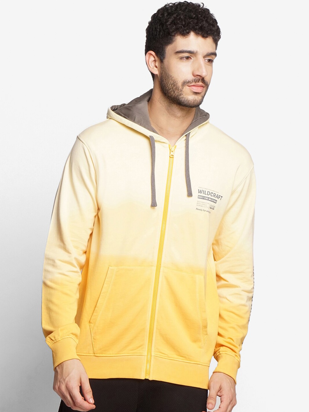 

Wildcraft Men Yellow Colourblocked Hooded Cotton Sweatshirt