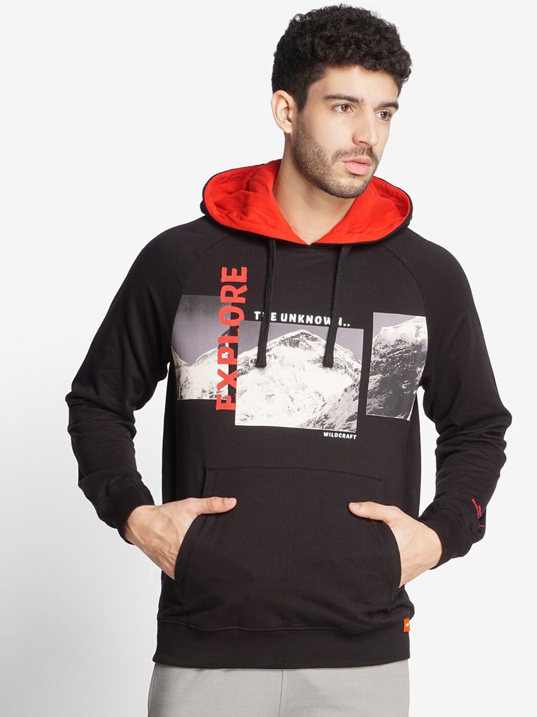 

Wildcraft Men Black Printed Hooded Cotton Sweatshirt