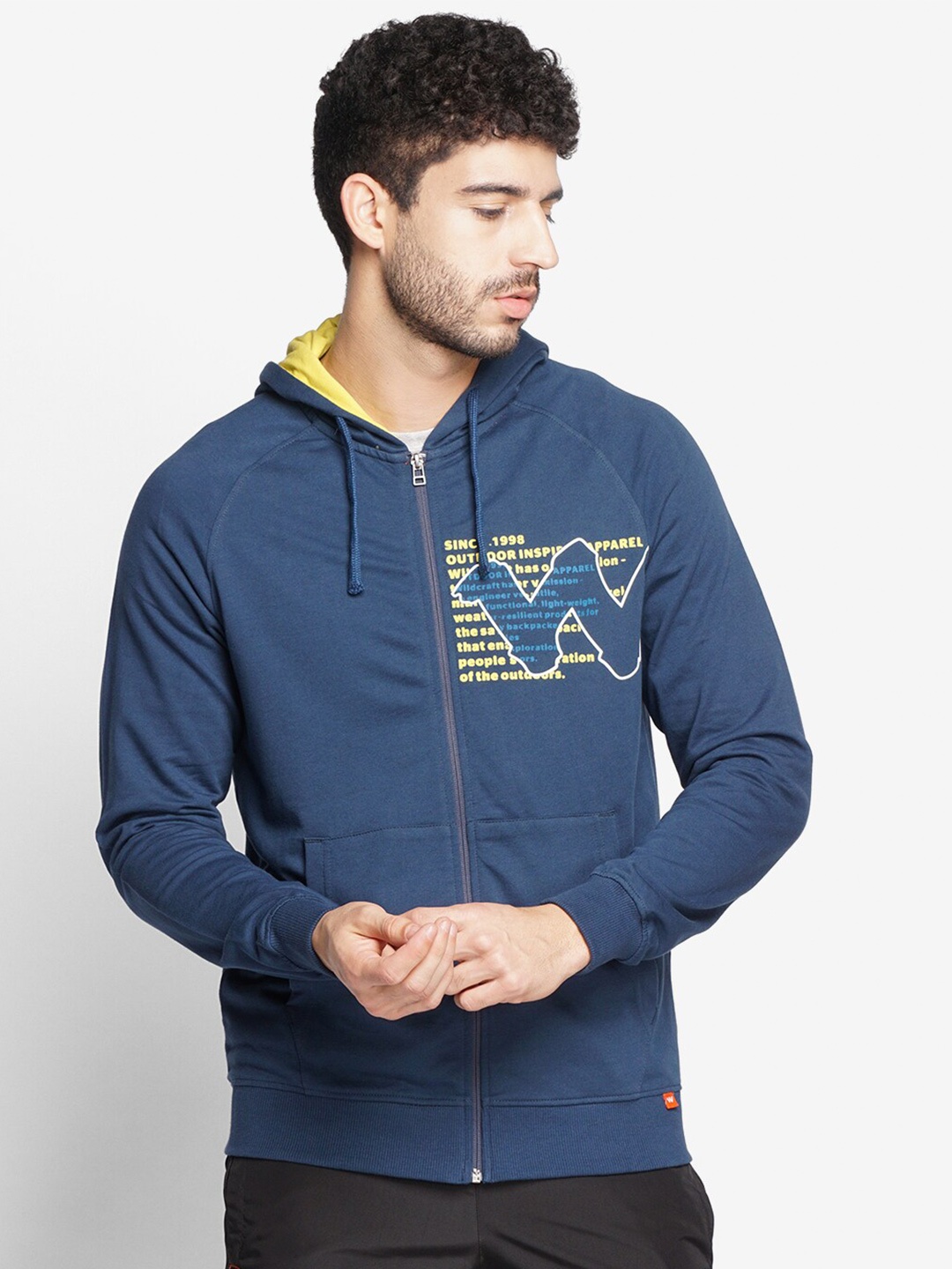 

Wildcraft Men Blue Printed Hooded Cotton Sweatshirt