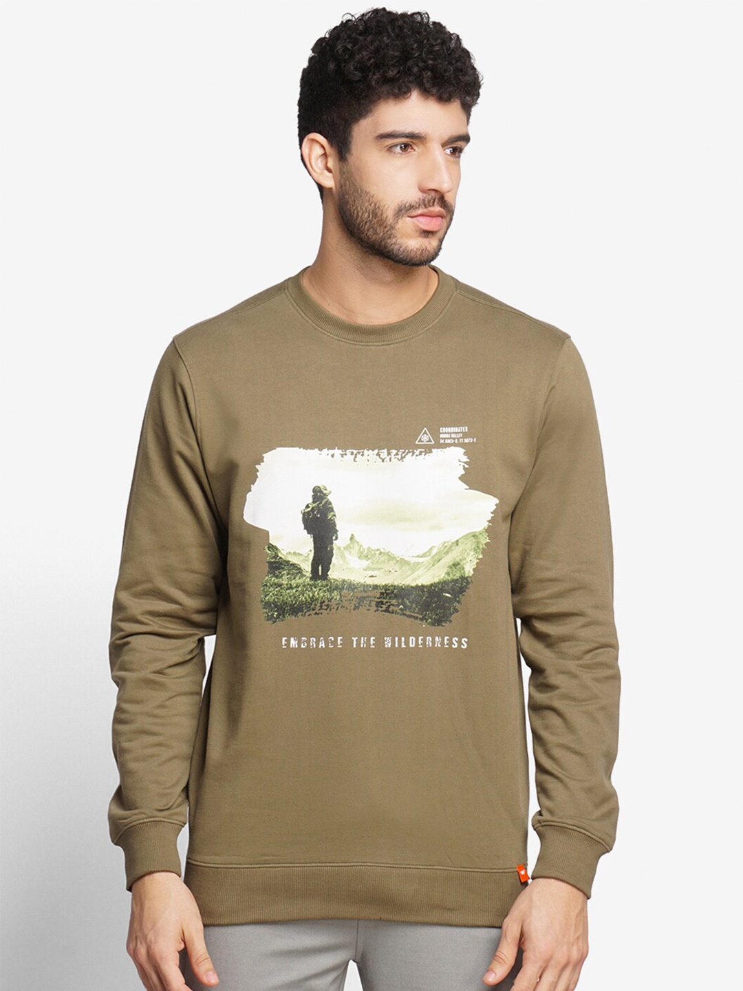 

Wildcraft Men Olive Green Printed Cotton Sweatshirt