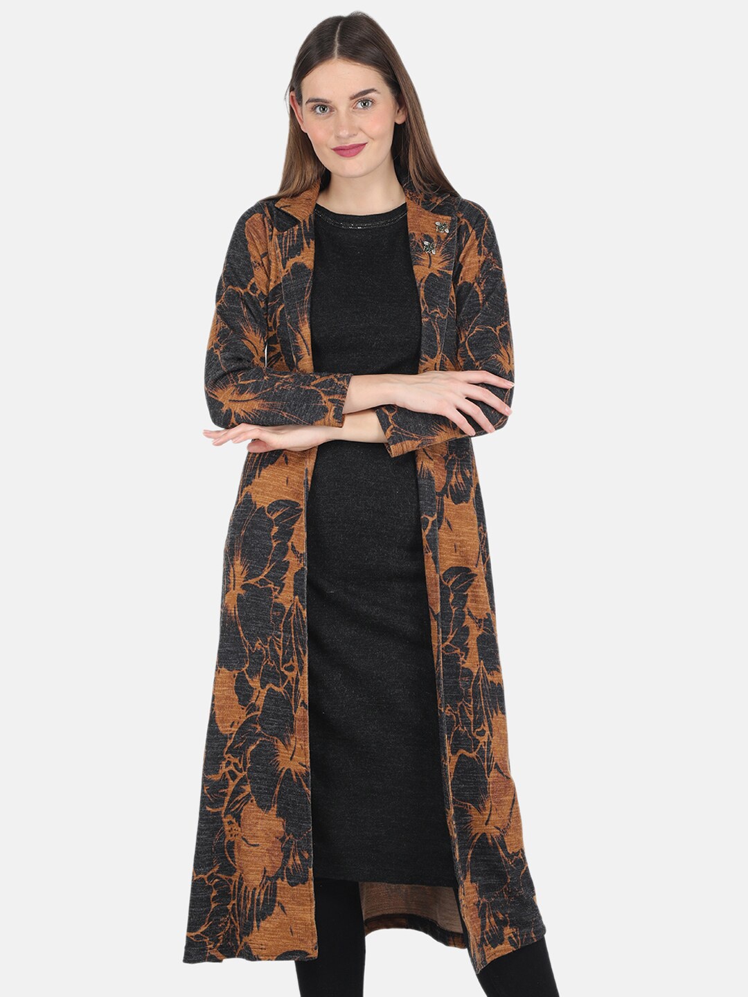 

Monte Carlo Floral Printed Wool Kurta & Shrug Set, Navy blue