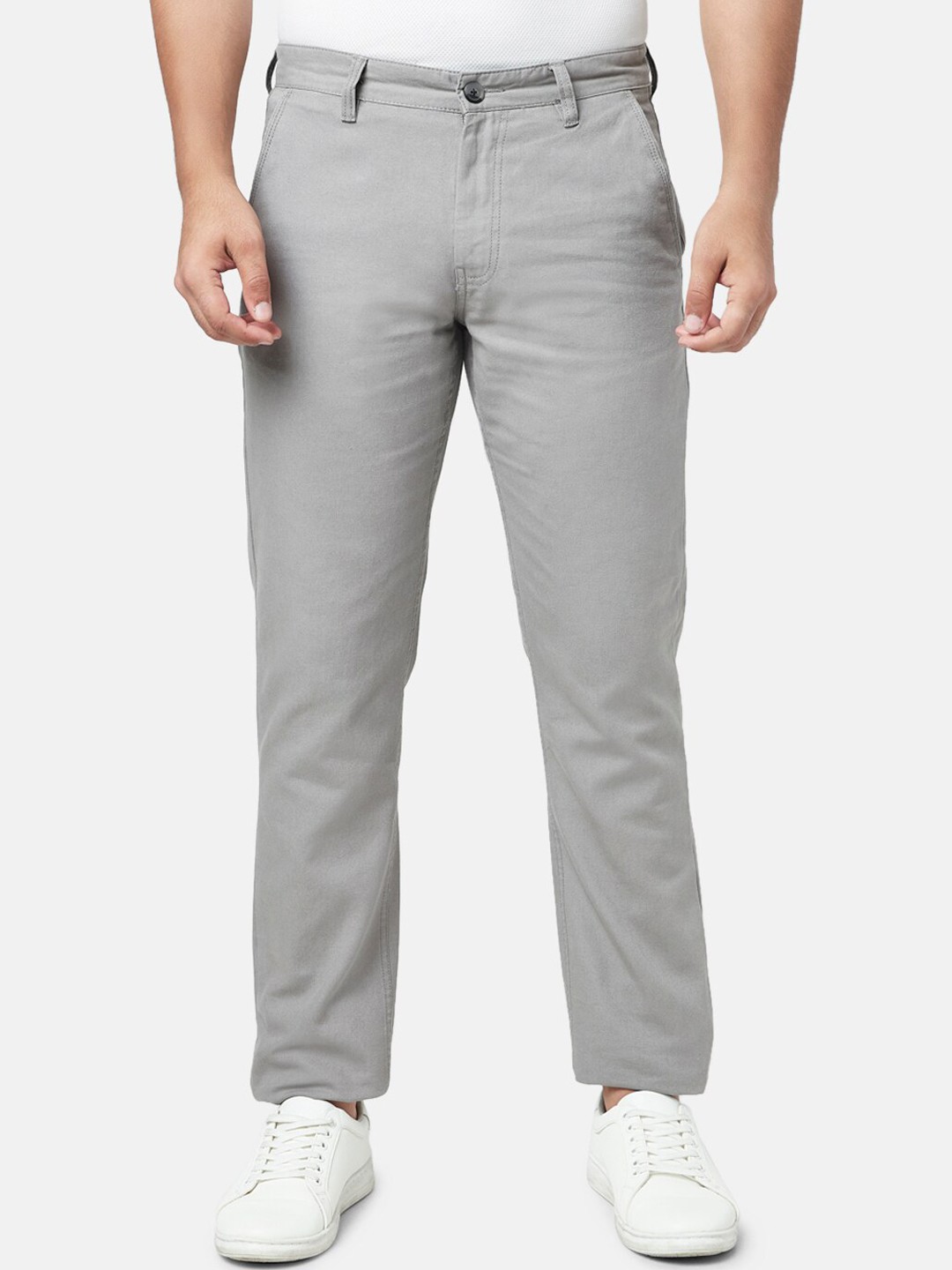 

YU by Pantaloons Men Grey Slim Fit Cotton Chinos Trousers