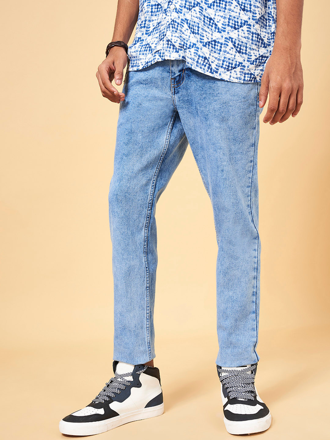 

YU by Pantaloons Men Blue Solid Slim Fit Mid-Rise Jeans
