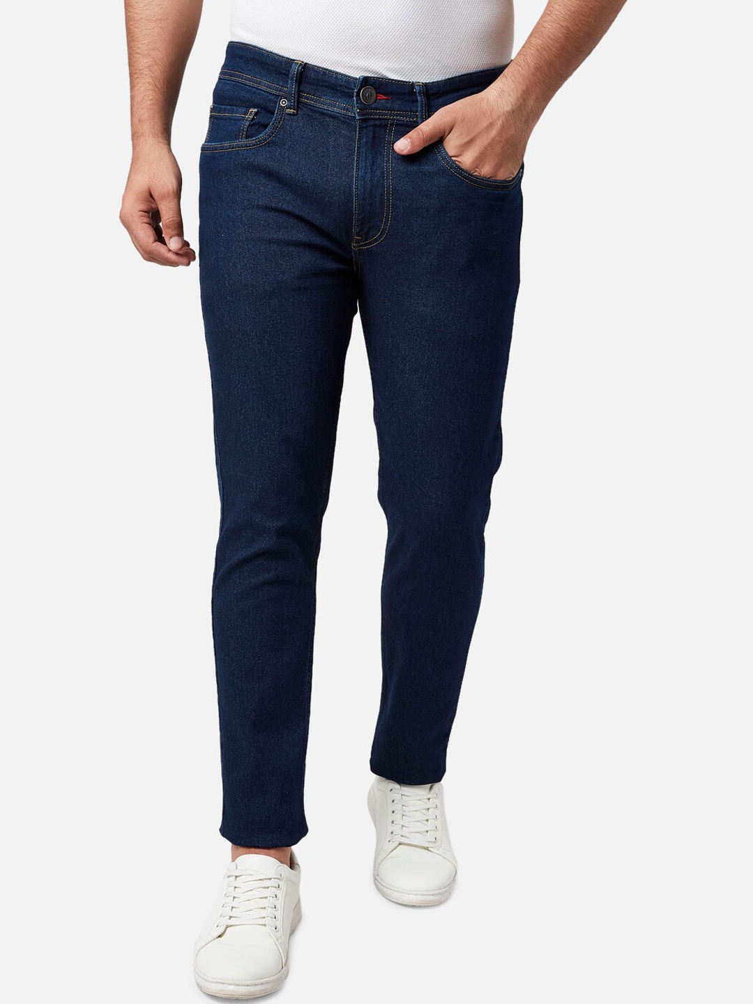

YU by Pantaloons Men Navy Blue Solid Slim Fit Mid-Rise Jeans